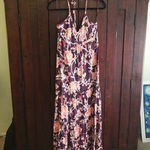 Express Purple and Pink Flower Maxi Halter Dress